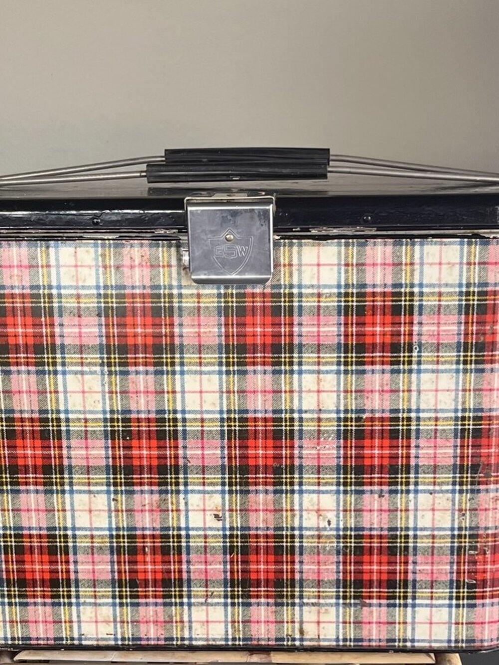 Vintage GSW Plaid Picnic Cooler Metal Ice Chest Tin 1950s MCM Canada - Picture 8 of 11